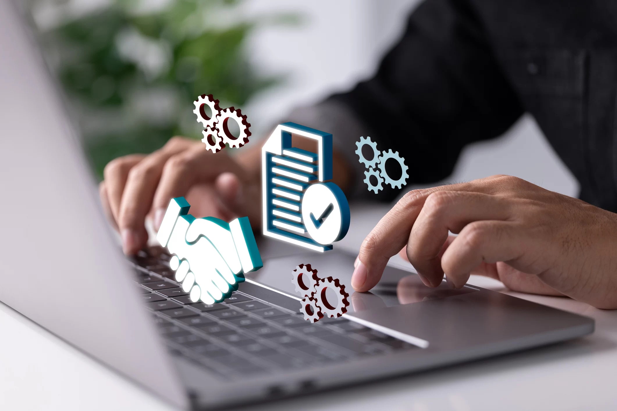 On a laptop computer, an online agreement contract paper. Concept for an online business arrangement.